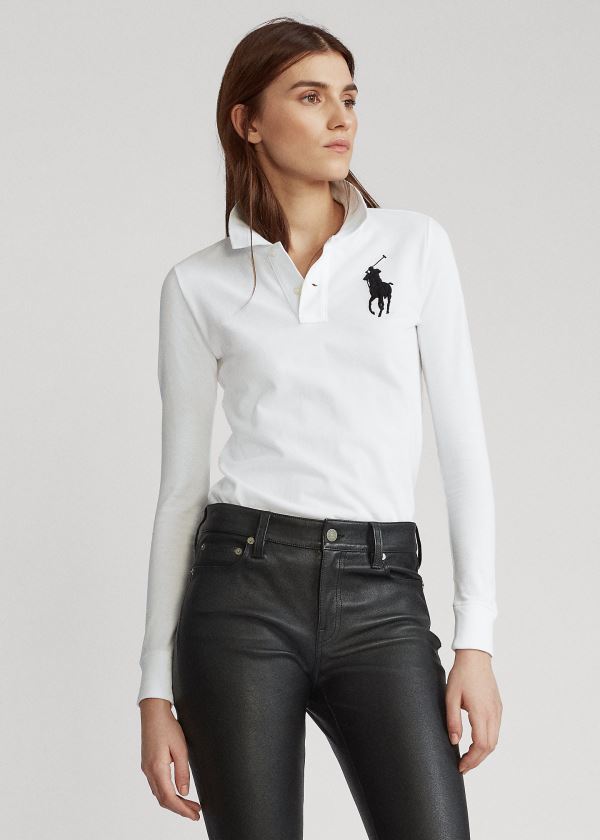 Polos Polo Ralph Lauren Mujer Blancos - Skinny Fit Big Pony - DWMOJ8560